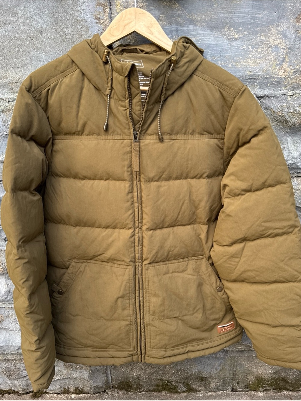 LL Bean Utility Down Puffer Jacket Large Green Quilted Insulated Full Zip 523757